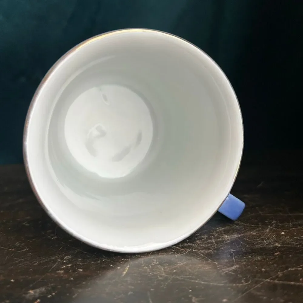 Vintage Currier & Ives The Homestead In Winter Blue Porcelain Shaving Cup Mug
